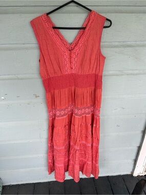 Anandas Collection Coral Summer Dress Sleeveless MIDI length Size M
